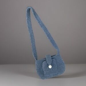 Crochet Shoulder Bag, Handmade‎ Knit Purse, Casual Blue Button Closure Bag
